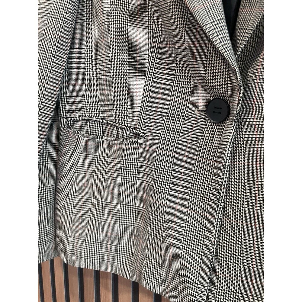 Classic Professional Gray Plaid Blazer One Button Tailored Career Jacket Size 14 - Picture 4 of 7